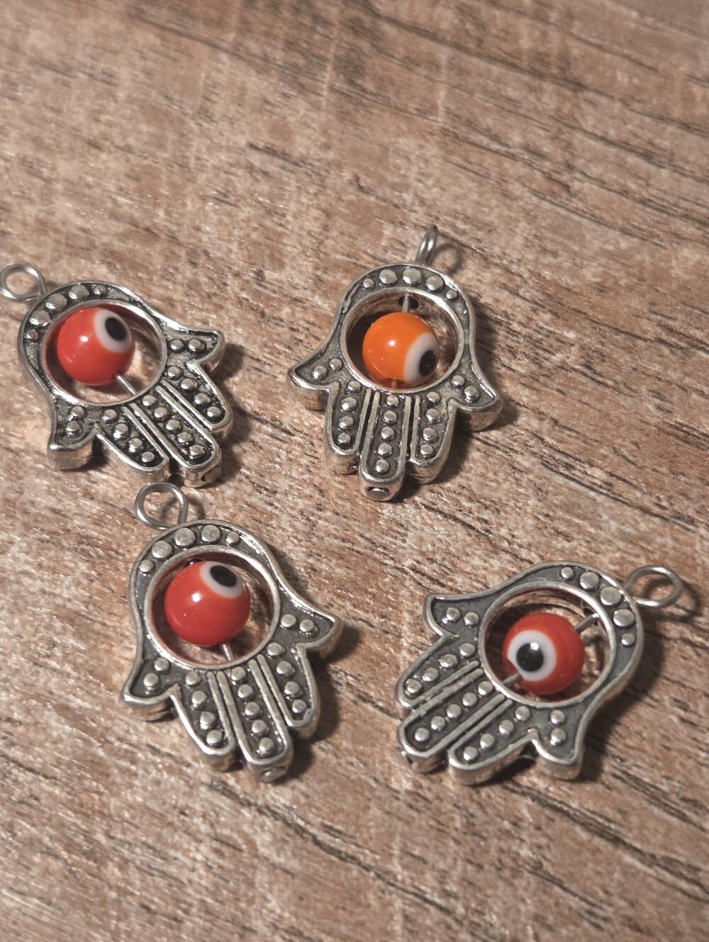 4Pcs Antique Silver Hamsa Hand Evil Eye Bead of Fatima Symbol Charms